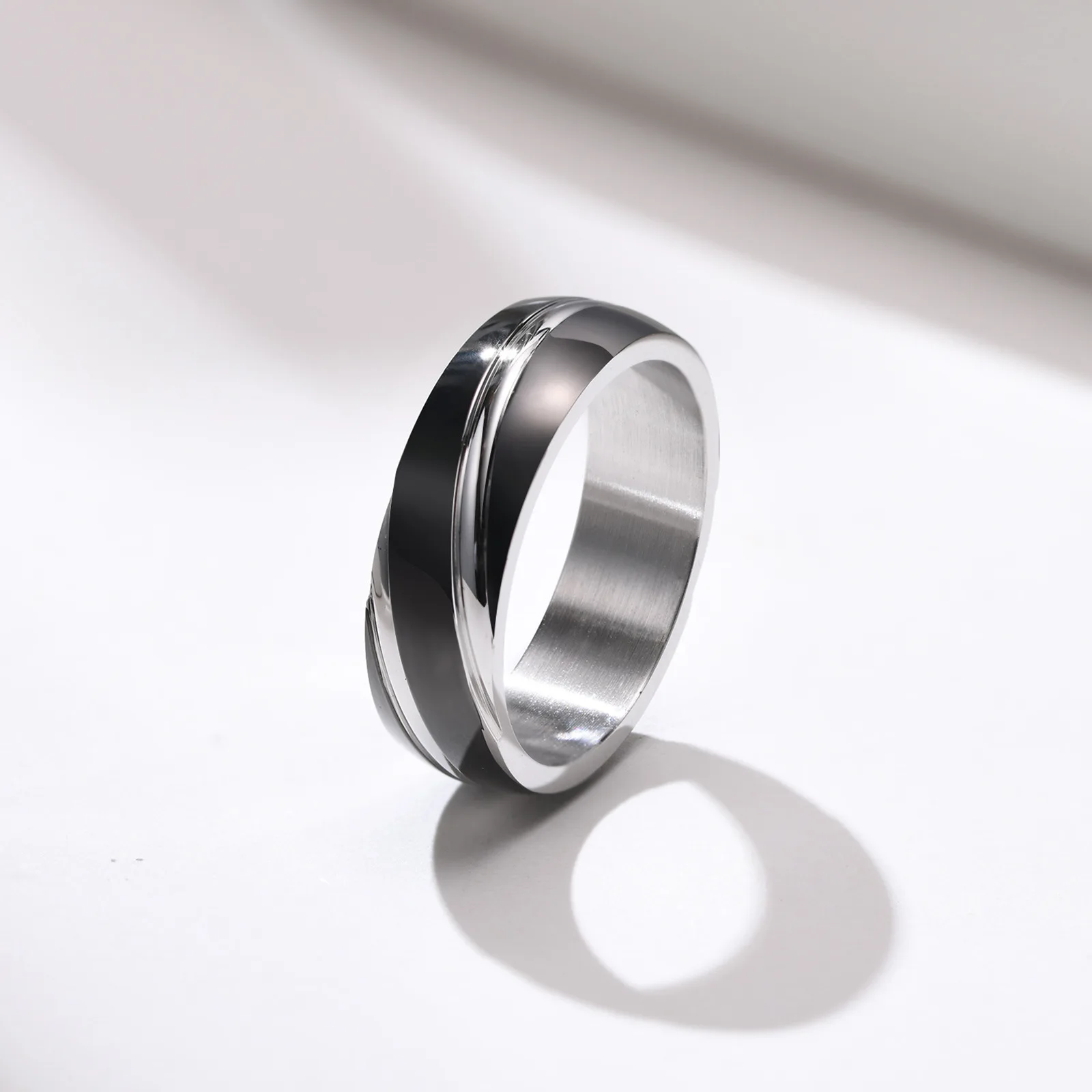 6MM Diagonal Geometric Rings Stainless Steel Simple Men Personalized Fashion Wedding Ring Charm Jewelry