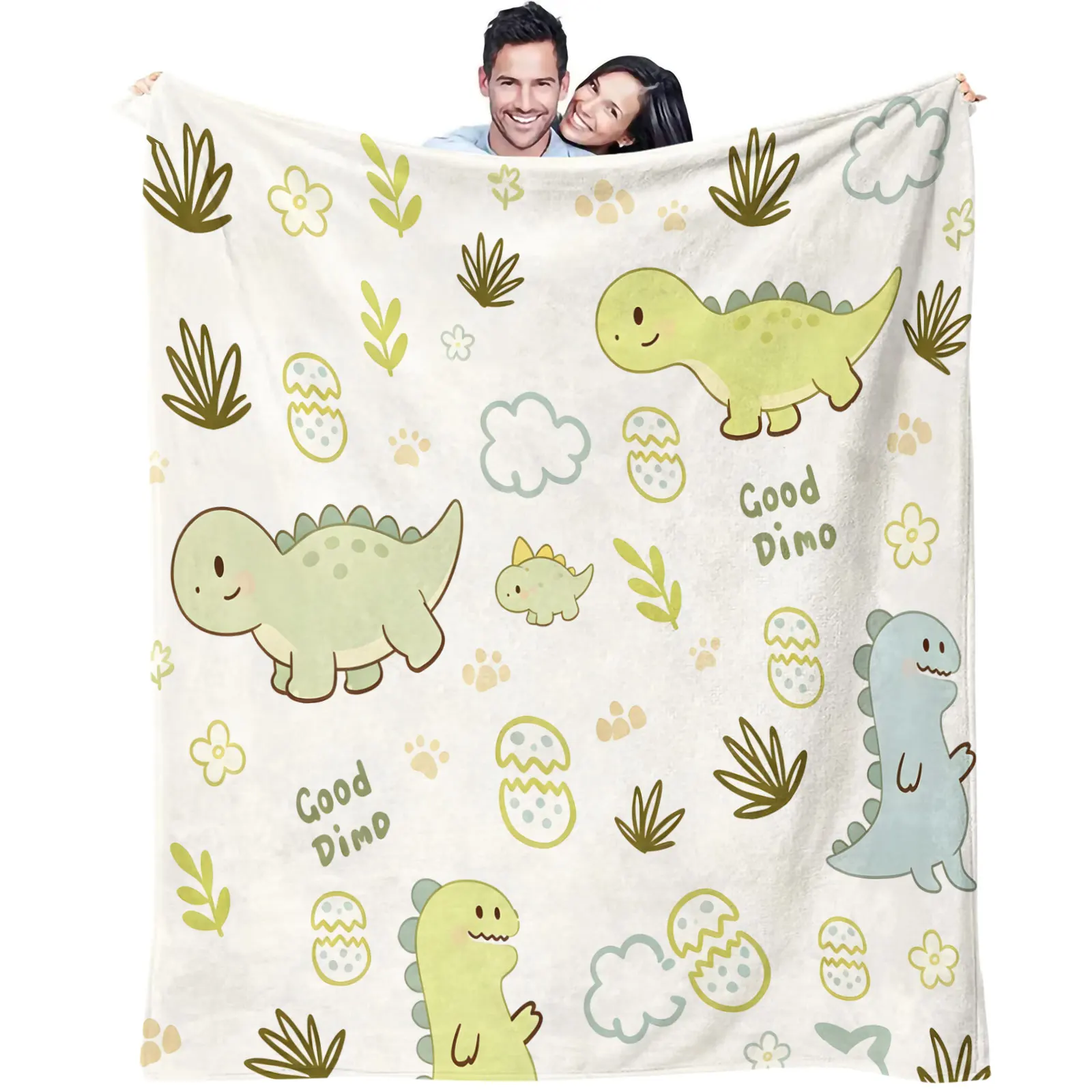 Cute Dinosaur Flannel Throw Blanket Good Dino Cartoon Dinosaur Egg Plant Print Soft Lightweight Microfiber Fleece Sofa Blanket
