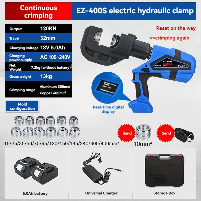

Обжимные клещи DC18V/5Ah Высокоскоростной цифровой дисплей Ez-400s/Ez-300s Электрические гидравлические клещи Обжимной зарядный инструмент