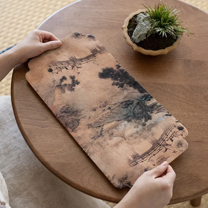 Gambiered Guangdong Gauze Chinese Ancient Painting Tea Mat Poeny Tea Accessories Tapestry Daffodi Table Mat Tea Ceremony Teaware