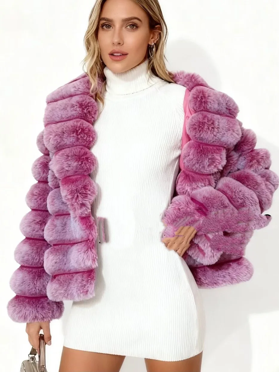 Faionable ort manteau de fourrure femme chaleur-Kee col rabattu hiver haute sensation