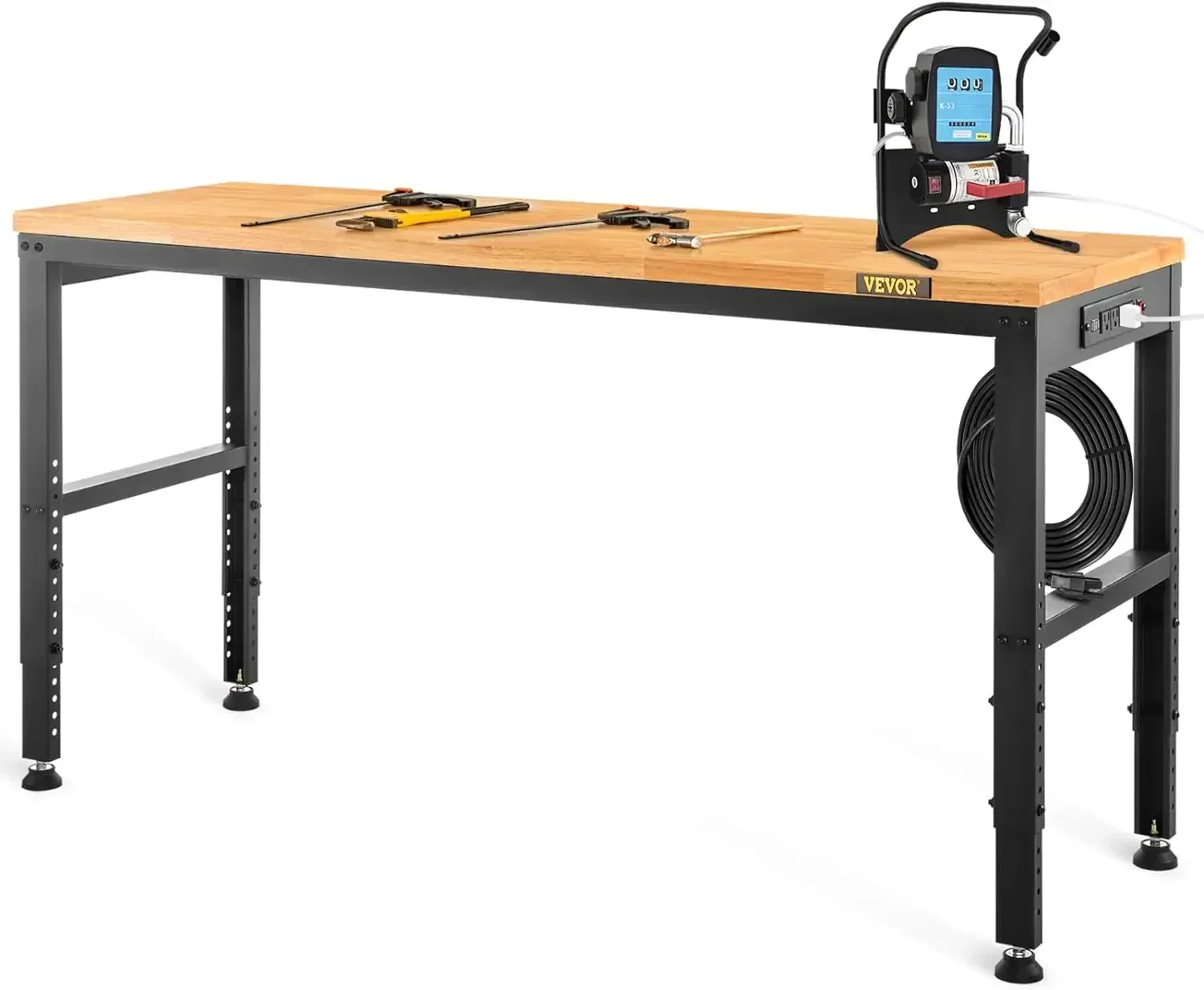 

Workbench Adjustable Height, 72" L x 25" W Garage Table with 28.5" - 38.3" Heights & 2000 LBS Capacity, Power Outlets