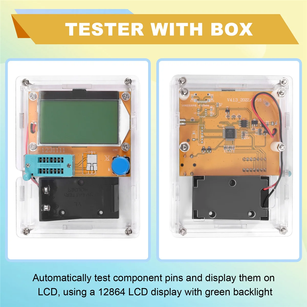 ESR Meter Mega328 Transistor Tester Digital V2.68 LCR-T4 Capacitance MOS/PNP/NPN LCR 12864 LCD Screen Tester with Box