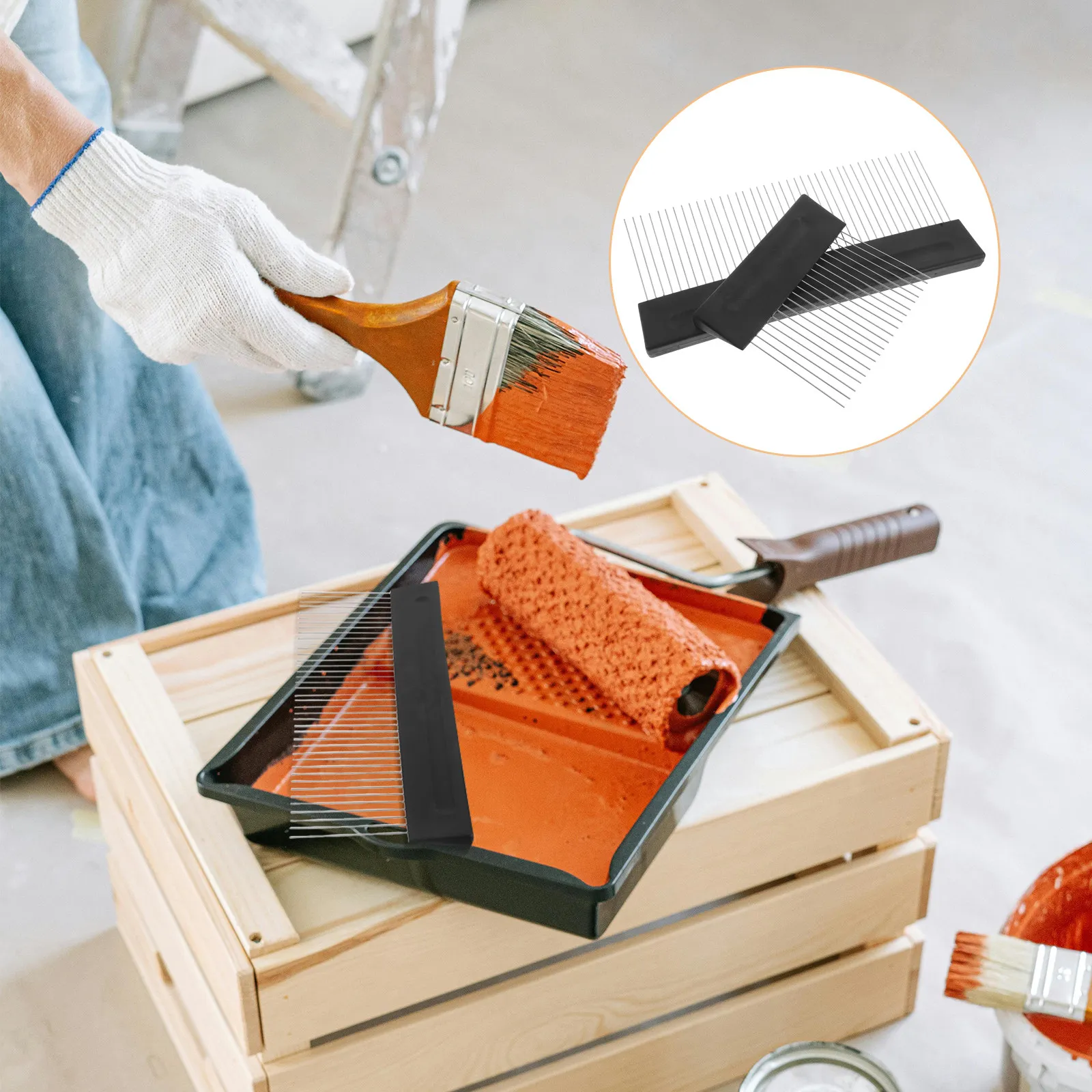 2Pcs Art Paint Tool Stainless Steel Teeth Plastic Handle Texture Comb for Walls Multi-Purpose Painting Tool for DIY Artists Faux