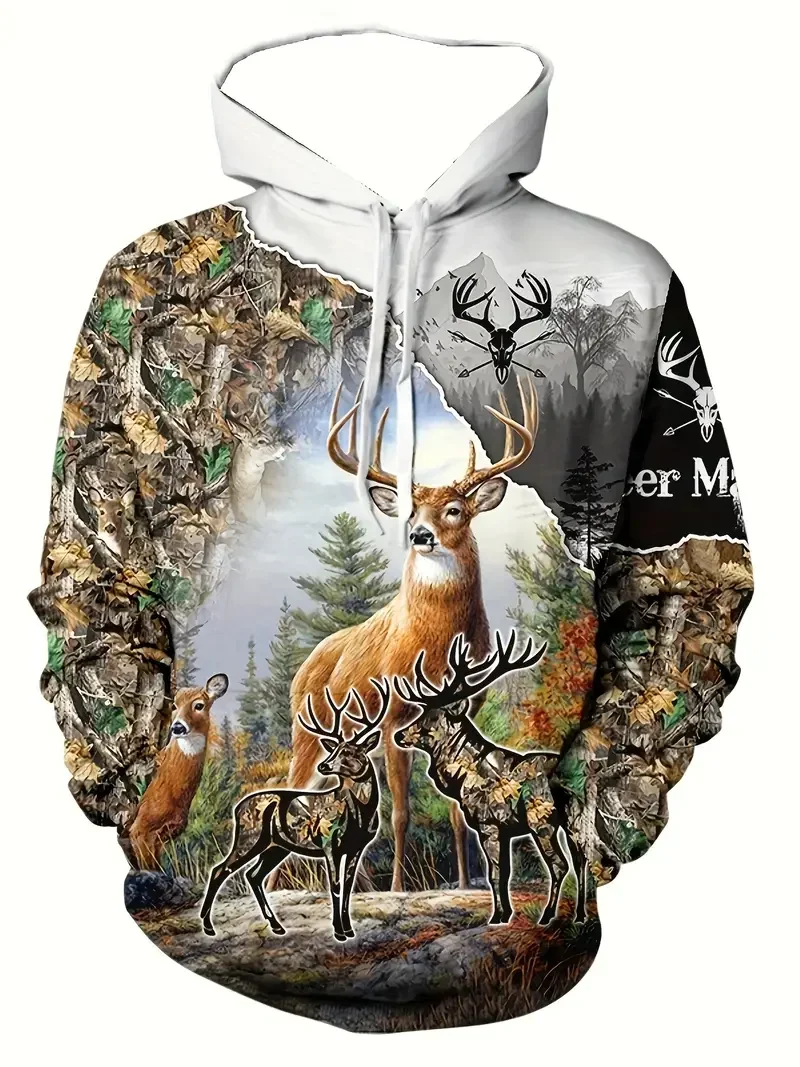 

Autumn Men's Hoodie Deer Graphic 3d Print Hooded Sweatshirt Outdoor Street Casual Long Sleeve Tops Male Overszied Clothing