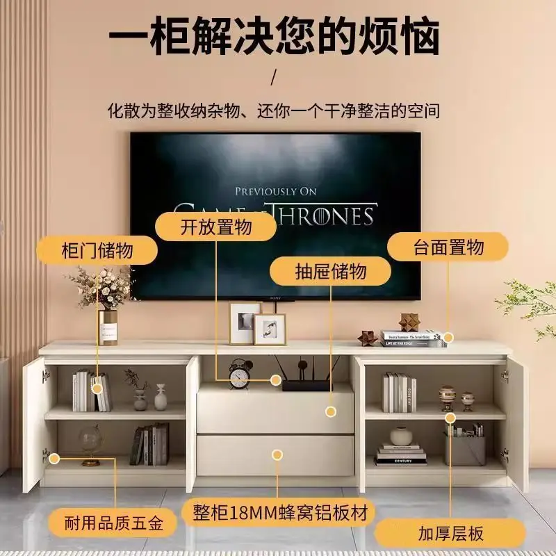 Honeycomb aluminum alloy TV cabinet, floor-standing, modern minimalist living room storage integrated bedroom, high-end
