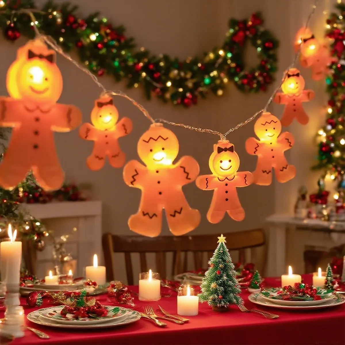 1pc Blow Molded Gingerbread Man LED Decorative Light 10/20LED Christmas Light String Suitable For Home Window Patry Indoor Decor