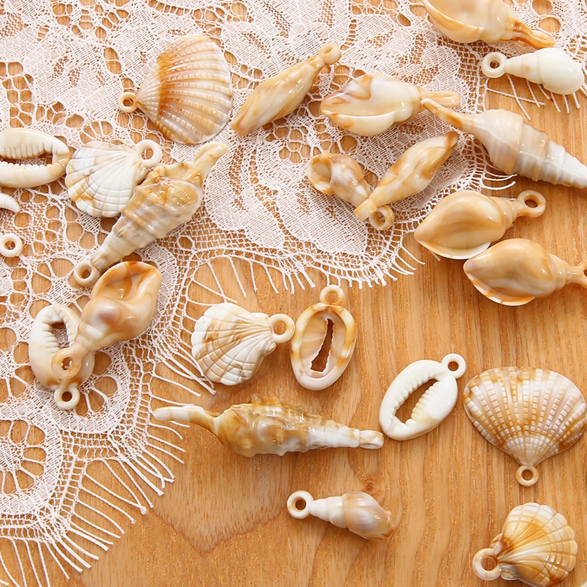 5-58pcs Acrylic Simulated Shell Ocean Light Brown Shell Pendant For Jewelry Making HandmadeDIY Bracelet Keychain Accessories