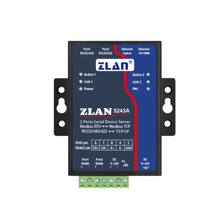 Dual serial server 2 ports 232/485/422 to Ethernet ModbusTCP/RTU ZLAN5243A