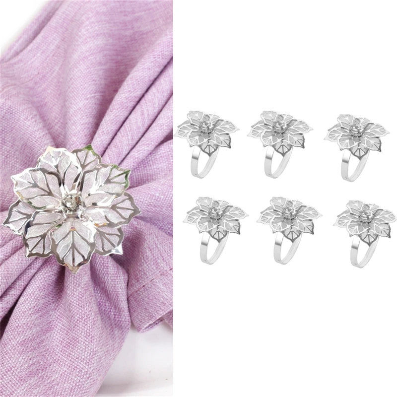 

6pcs Alloy Napkin Ring Flower Towel Napkin Buckle Wedding Party Dinner Table Decoration Handmade Party Supplie