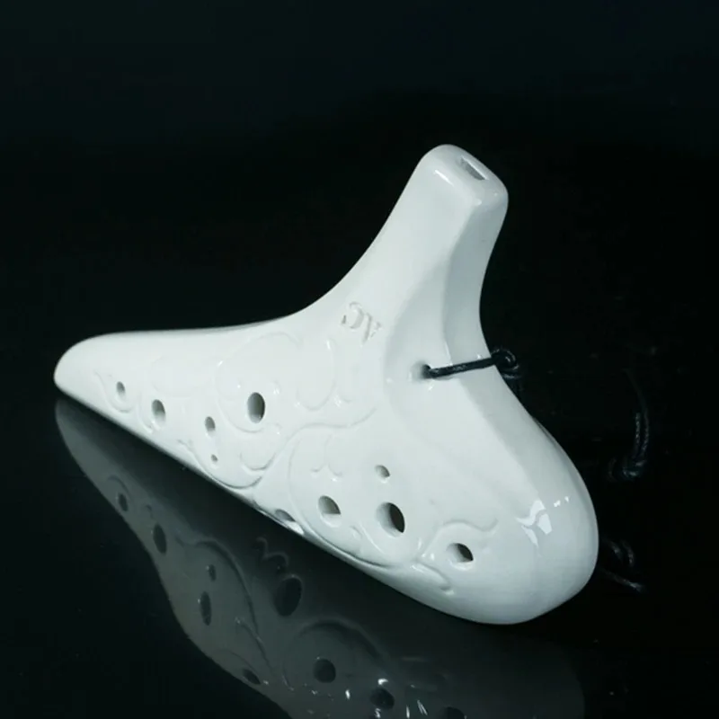 White Glaze Ocarina 12 Holes Alto Tone C Professional Ceramic Ocarinas Flute Adult Beginner Practice Music Instruments