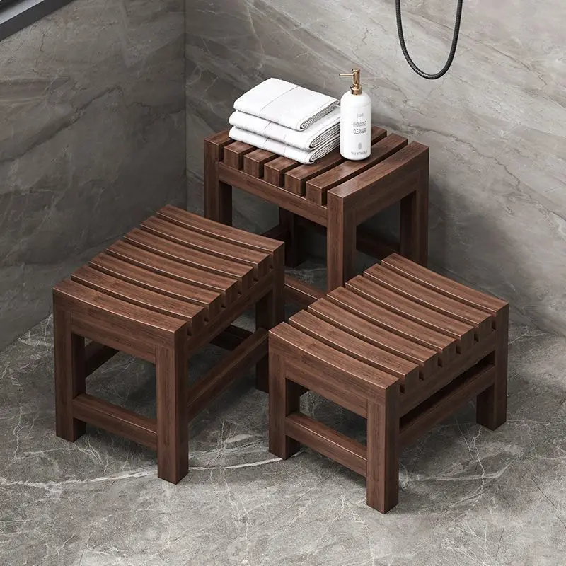 

Leisure Style Bathroom Bath Stool Solid Wood Household Multifunctional Shower Room Bath