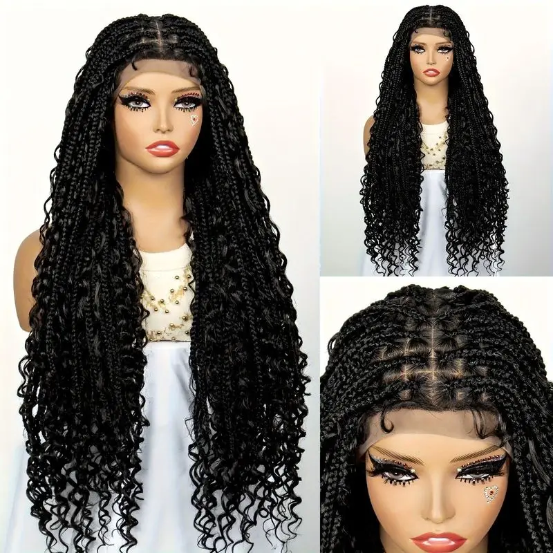 with European and American , full lace synthetic fiber crochet hair, Box Braids Wig
