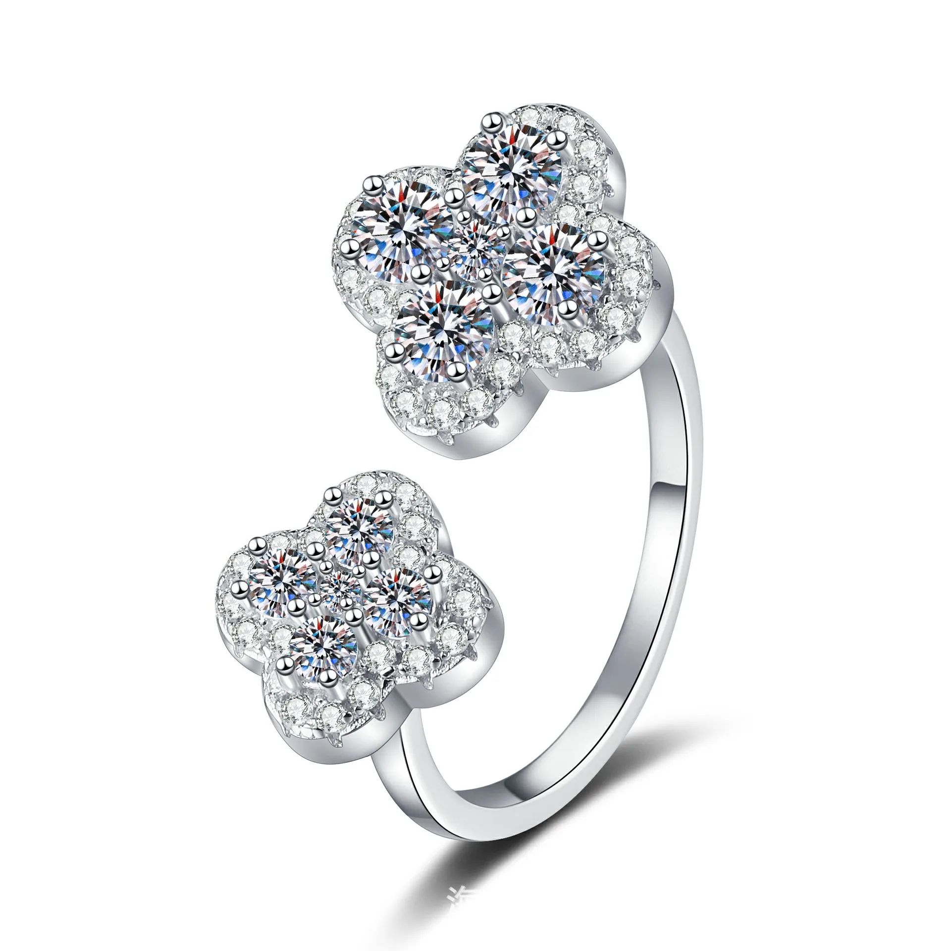 

S925 Sterling Silver Moissanite Women's Open Ring, Light Luxury Retro Fashion Multifunctional Commuter Index Finger Ring, Gift