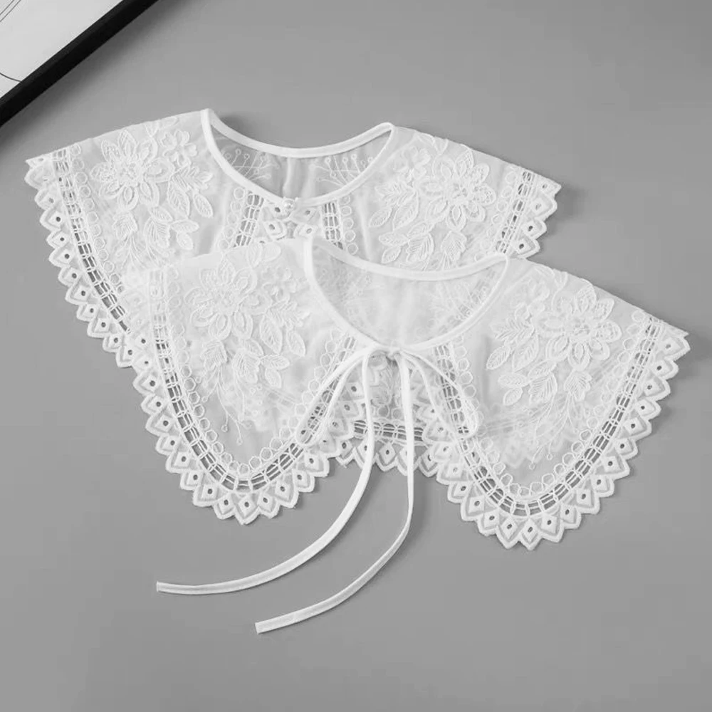 Floral Embroidered Fake Collar Women Spring Summer Chiffon Doll Collar Female Detachable Shirt False Collar Tops Accessories