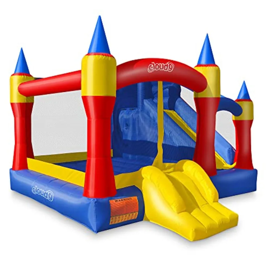

Royal Slide Bounce House inflatable bouncing jumper for backyard parties durable vinyl material vibrant blue and red color incl