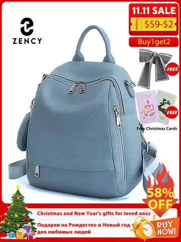 Zency Women's Genuine Leather Backpack High-Quality School Bag Travel Female Shopper Shoulder Satchel Rucksack Commuter 2025