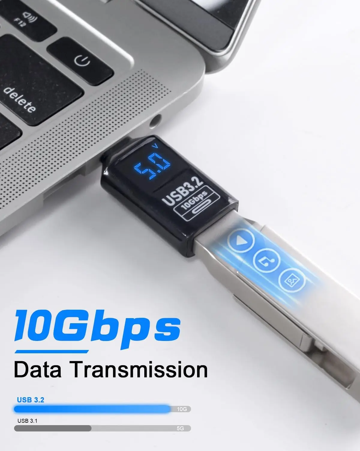 Paquete de 2 adaptadores USB C a USB A con pantalla digital LED, adaptador USB C macho a USB hembra de 10Gbps, USB C no direccional a USB 3.2