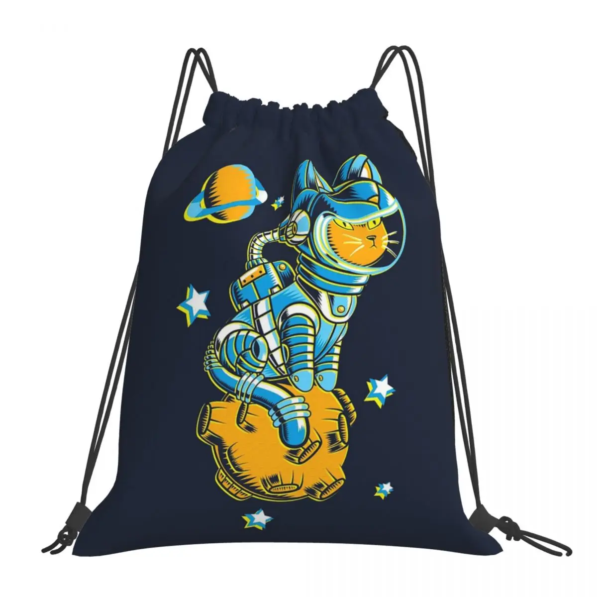 Space Cat Backpacks Casual Portable Drawstring Bags Storage Bag Book Bags For Man Woman Students