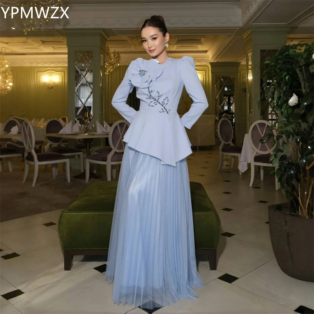 

Customized Prom Gown Evening Formal Dress YPMWZX Scoop Neckline A-line Floor Length Skirts Layered Draped 3D Flower Bespoke Occ