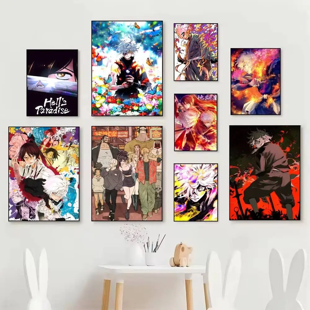 Pósteres de manga de Anime H-Hells Paradise J-Jigokuraku, autoadhesivos, impermeables, ideales para decoración de sala de estar, dormitorio y bar