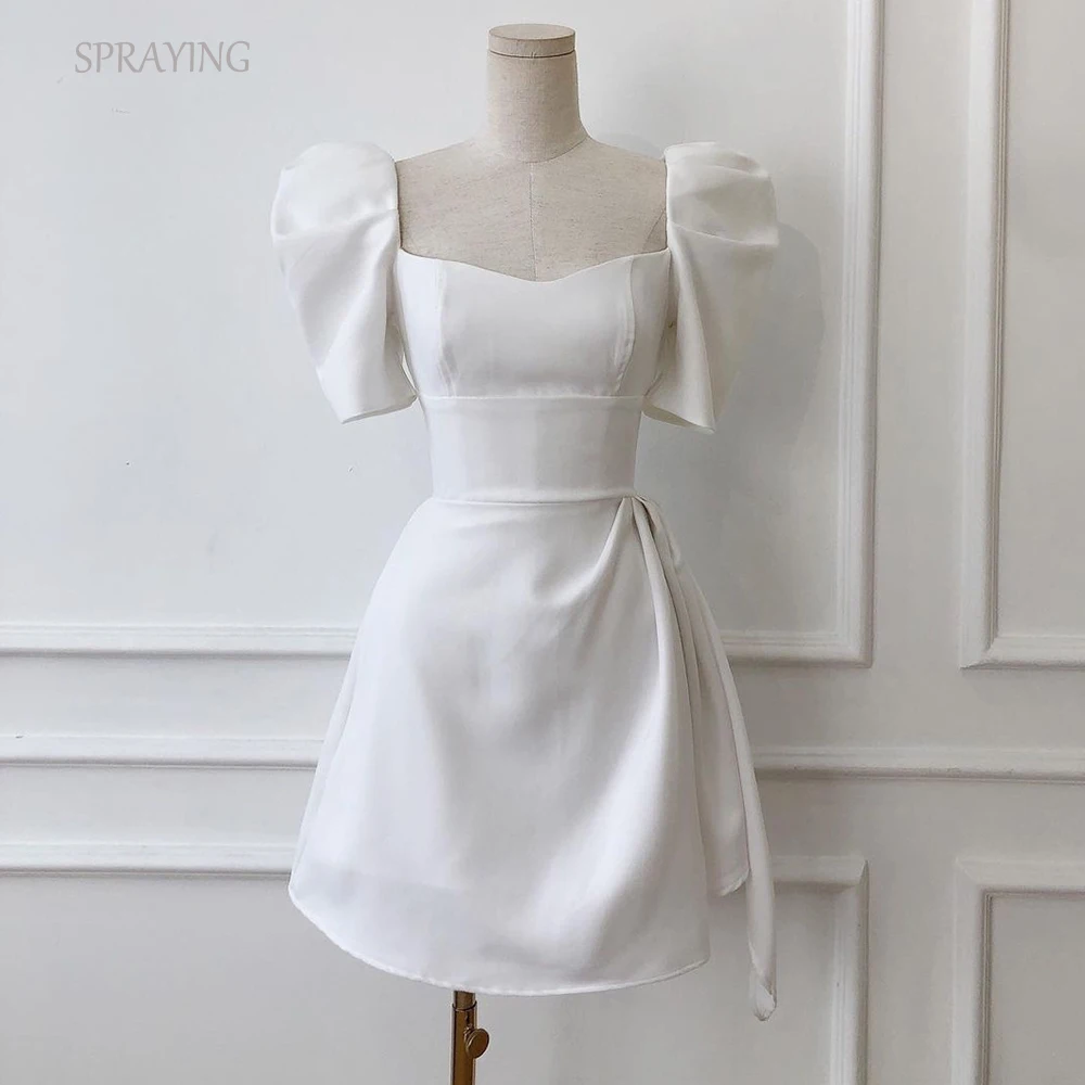 

SPRAYING Simple Mini Party Dresses Square Collar Short Sleeves A-line Prom Gown Mono Elegant Above Knee Evening Dresses