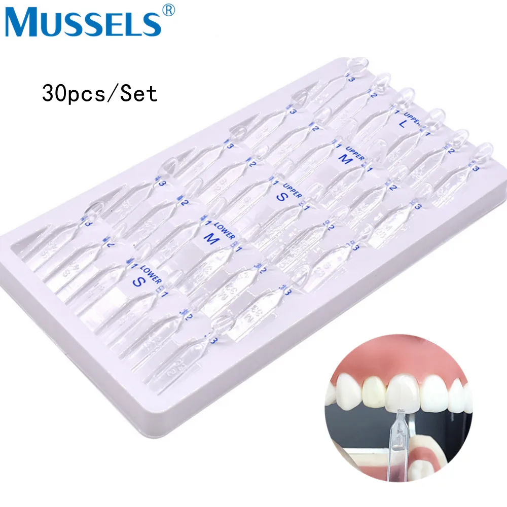 30Pcs/Set Dental Veneer Mould Kit Composite Resin Mold Light Cure Filling Anterior Front Teeth Mould Whitening Dentist Tools Lab