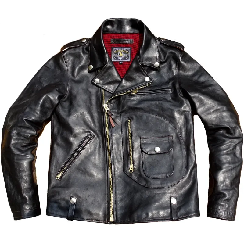 LNY Shop.Retro Classic Rider Genuine leather jacket.Cool J24 Italy A-grade cowhide coat.Style natural leather cloth.Hot.