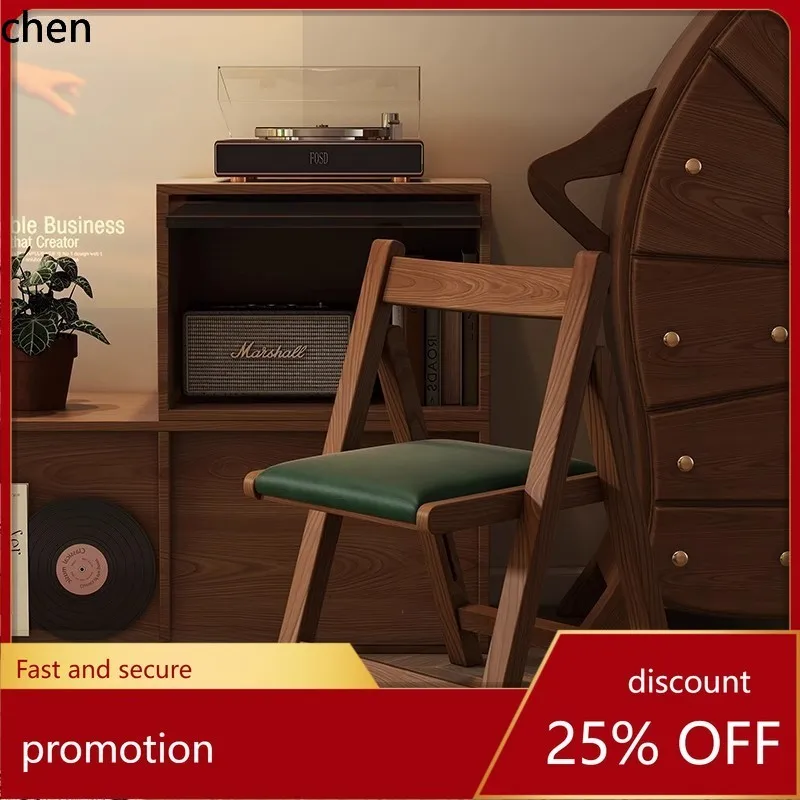 CZ Vintage Style Solid Wood Folding Chair for Home Use, Foldable Backrest Chair, Simple Desk Writing Chair