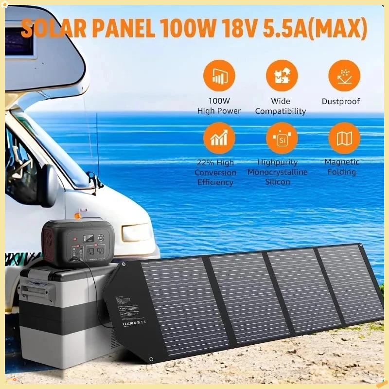 شاحن شمسي محمول 100 وات لمحطة الطاقة، USB QC3.0 سريع - بنك طاقة للمشي لمسافات طويلة/التخييم لأجهزة iPhone Galaxy Tablets