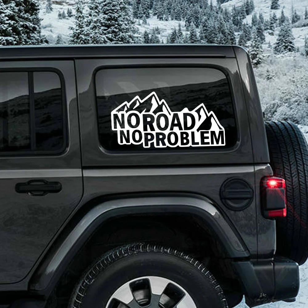 No Road No Problem Mountain Car Sticker Funny Off-Road 4x4 Vinyl Decal Universal for SUV Pickup Truck Camper Exterior Decoration
