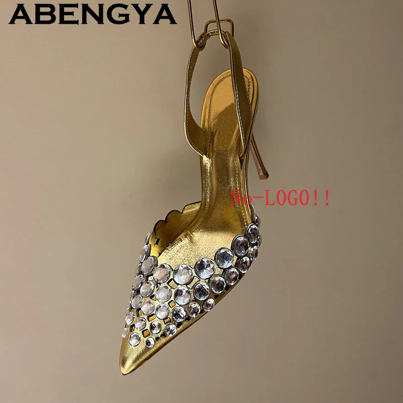 

ABENGYA Босоножки на высоком каблуке с заостренным носком и кристаллами, сексуальные гладиаторские туфли-лодочки на шпильке, летняя обувь для женщин