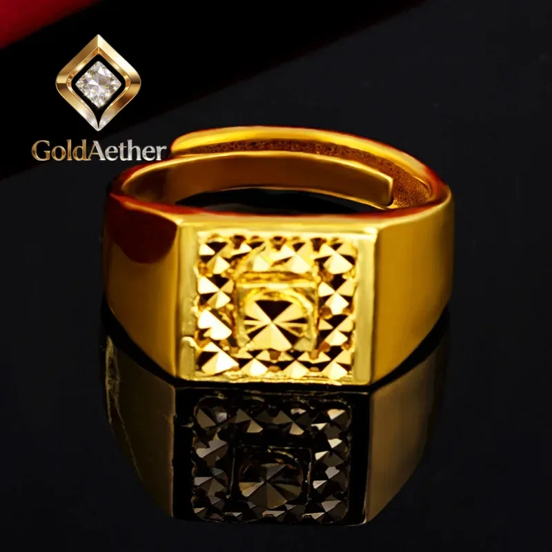 

GoldAether Men's Ring 9999 24K Real Gold Car Flower 24K Gold Opening Ring Domineering Thick Ring Christmas Gift for Boyfriend Ad