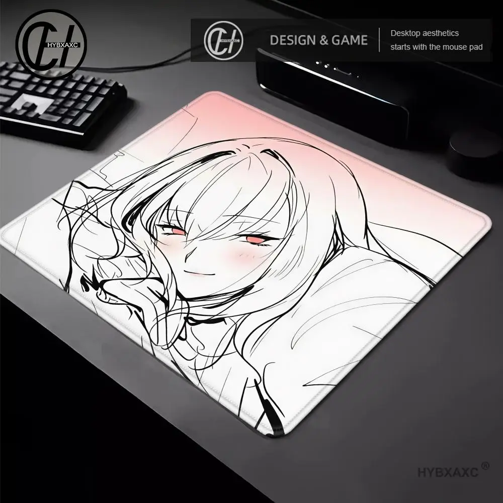 Anime Cool Girl Black White Line Art Merch Mouse Pad Extra Thick Non-Slip Stitched Edge Wear Resistant Gaming  Keyboard Mat