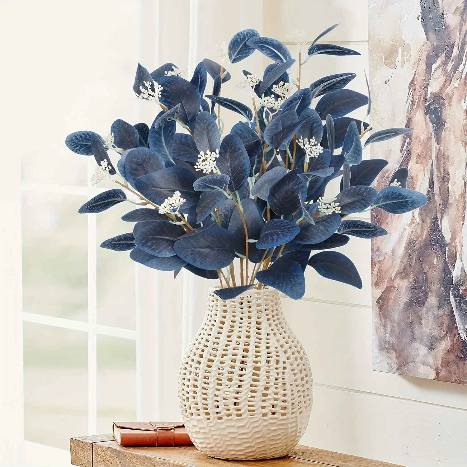 6 stücke künstliche Eukalyptus stängel-blaues künstliches Grüns pray mit Silber dollars amen für Wohnkultur, Küche, Vasen arrangements – Detail 2