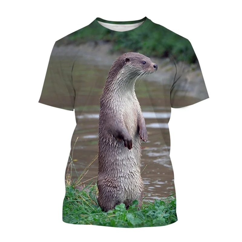 Popular 3D Printing Animal Otter T Shirt Summer Men\'s Casual Round Neck T-shirt Hot Sale Oversized Short Sleeves Tops Tees