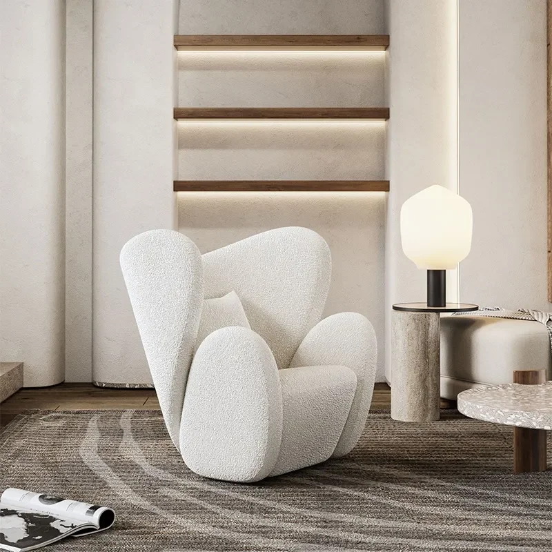 Nordic Cream Fabric Lamb Wool Single Sofa Chair Light Luxury Designer Living Room Leisure Armchair