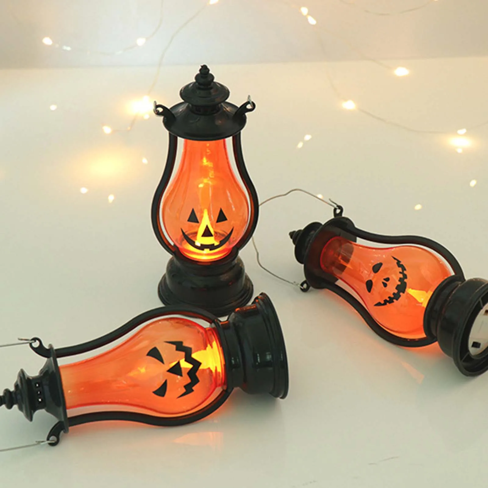 Halloween Pumpkin Lantern Portable Pumpkin Lamp With Flameless Candle Battery Operated LED Night Light Jack O Lantern Party