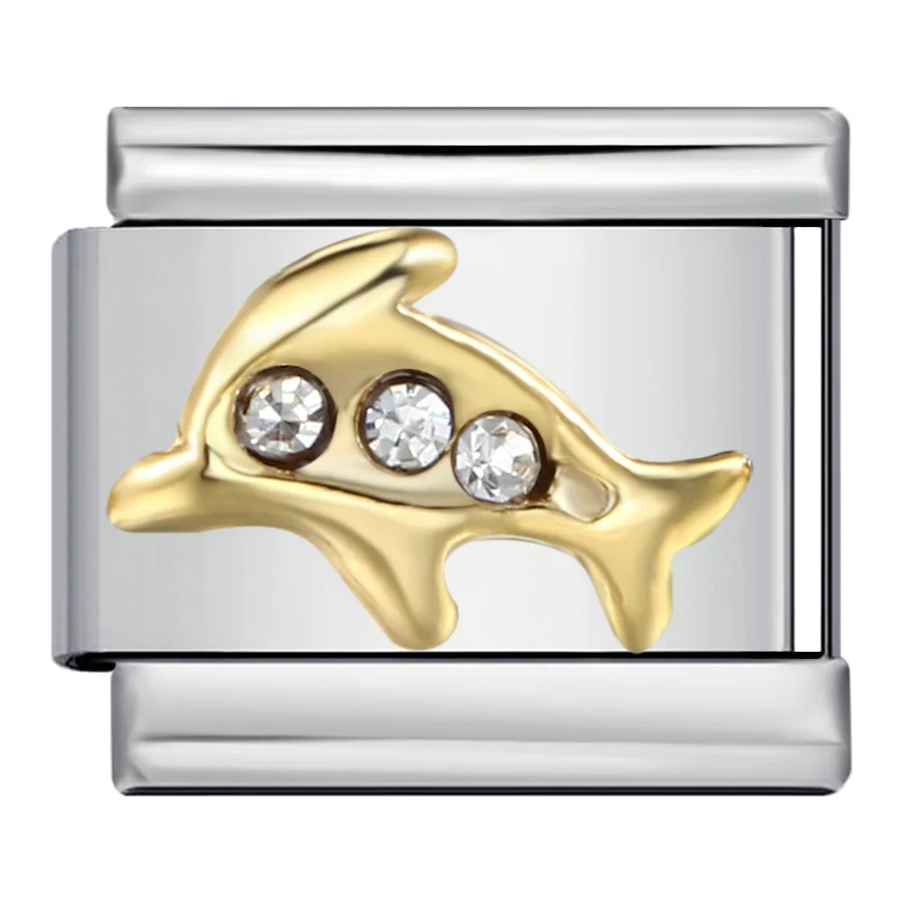 Modische Glasur mit eingelegten Zirkonia-Schmetterlingen, Vögeln und Delfinen, italienische Glieder, passend für 9mm Edelstahl-Armbänder, Schmuckherstellung zum Selbermachen – Detail 3