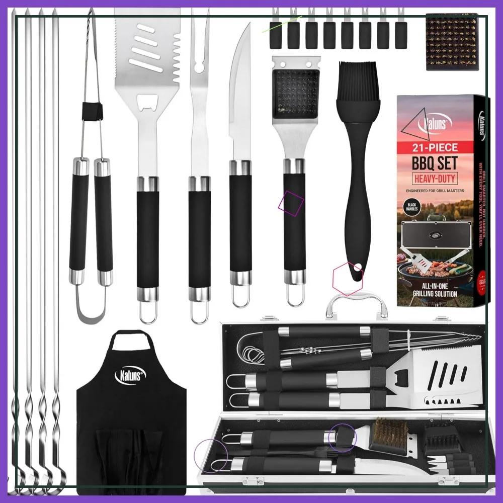 

21-Piece Stainless Steel BBQ Grill Set with Aluminum Case and Apron - Perfect Outdoor Cooking Gift for Men