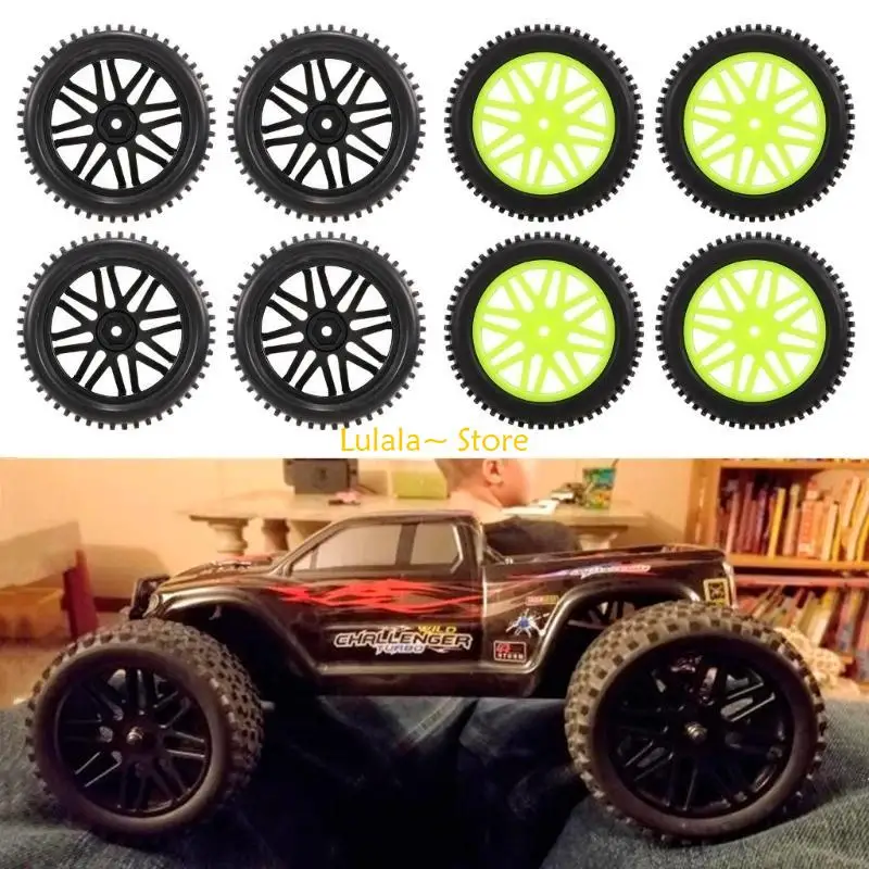 Y4QA 12MM-Hex Realistic Wheel Tire & Wheel Hub Set 4PCS Upgrade Point Thread Pattern Wheel Set for 1/10 RC HPI RC 4x4WD