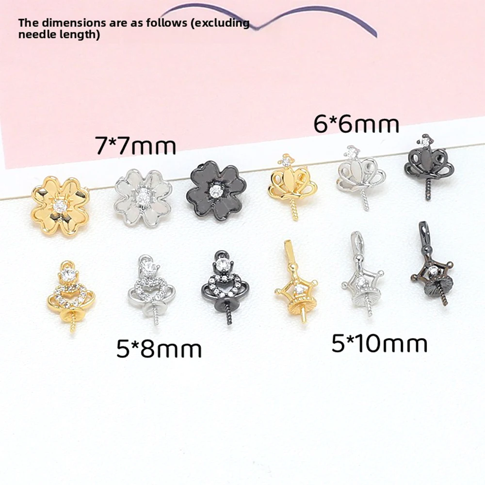 Copper Plated with Genuine Gold Zircon Inlay Small Crown Pin DIY Fashion Jewelry Making Baroque Doll Accessories Materials