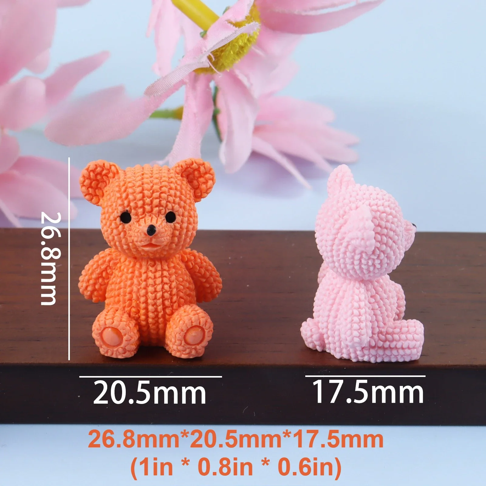 3pcs Solid Color Cartoon Bear Pendants – 3D DIY Teddy Bear Accessories, Mini Figurine Bears for Crafts, Gifts, and Decorations