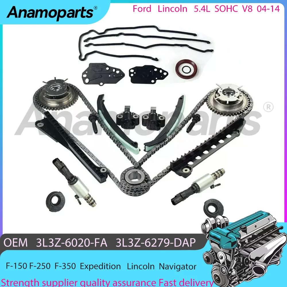 Engine Timing Chain Kit Camshaft Phaser VCT Kit for 04-14 Ford Expedition F-150 F-250 F-350 Lincoln Navigator 5.4L V8 3L