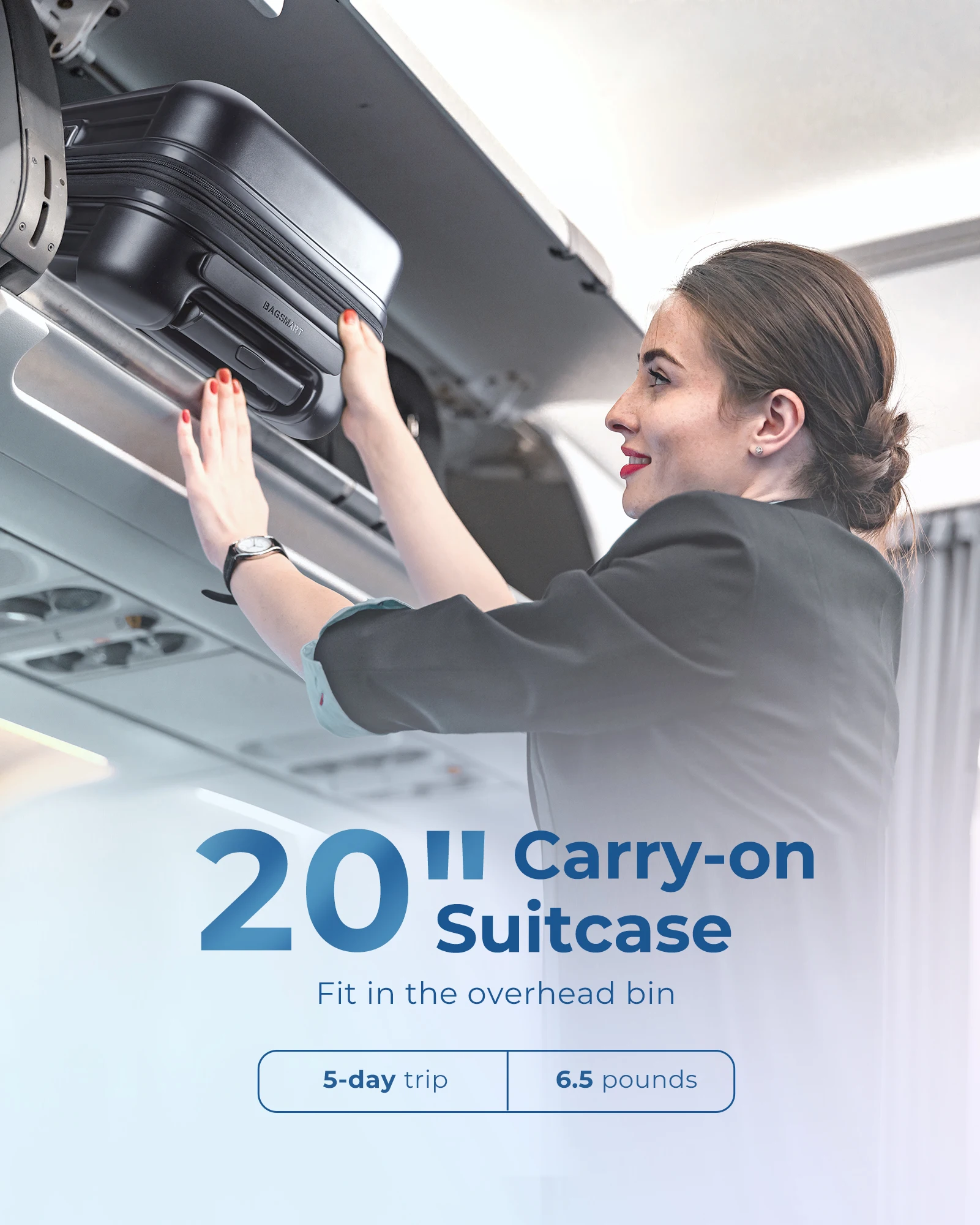 BAGSMART 20 Inch Hardside Suitcase Airline Approved Carry On Luggage With Spinner Wheels And TSA Lock Lightweight PC For Travel view 2