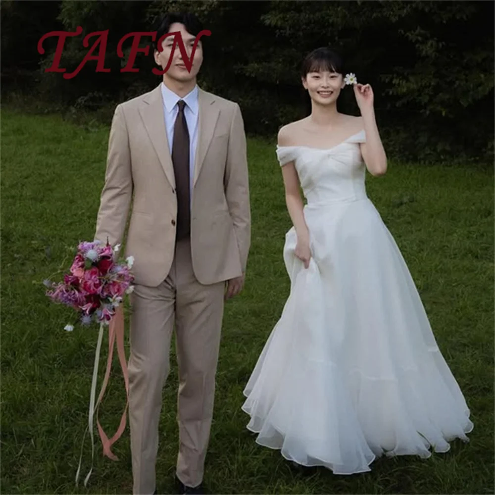 

TAFN Elegant Long A-line Simple Bridal Dresses New Sexy Backless Birthday Party Dress Korea Wedding Dress Photo Shoot Customized