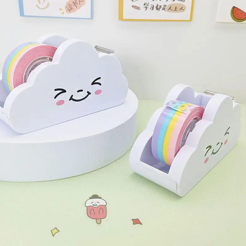 Desktop Tape Dispenser, cortador de fita delicado nuvem arco-íris fita para fechar caixas, embrulho presentes, colando notas