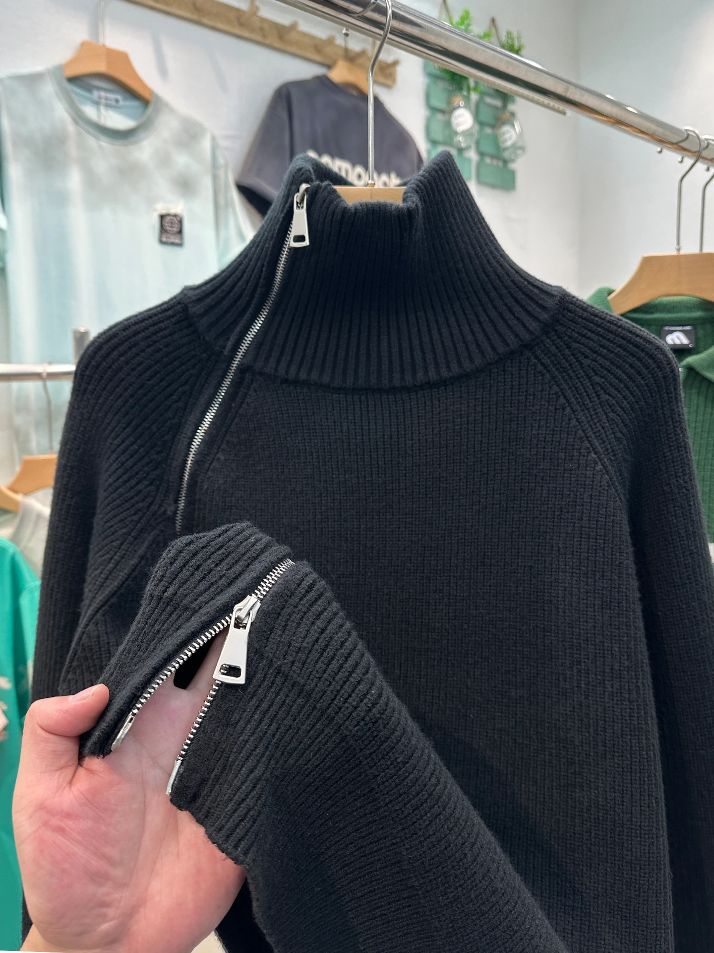 

Мужской утепленный повседневный вязаный свитер с высоким воротником, зимний, модный, с декоративной молнией, мягкий, удобный, с длинными рукавами, свободного кроя