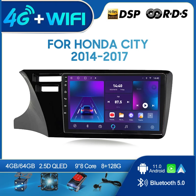 

QSZN For HONDA CITY 2014 - 2017 LHD 2 din Android 12.0 Car Radio Multimedia Video Player GPS Navigation 4G Carplay Head unit