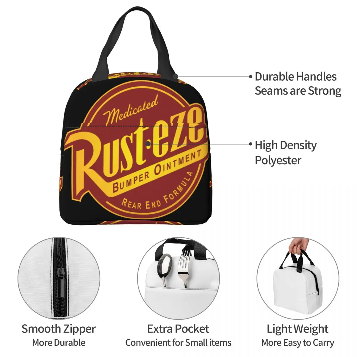 Bolsa de almuerzo con logotipo de rust-eze, fiambrera aislada portátil Unisex, caja Bento de alimentos